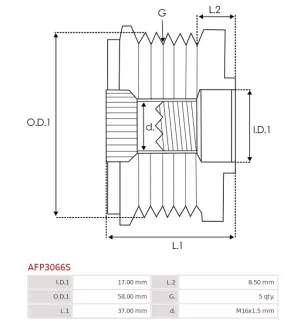 Poulie lente d’alternateur CARGO 335253, HYUNDAI / KIA 3732003500, 3732003600, IKA 3.5510.1, INA 535028010, LITENS 920039