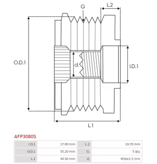 Poulie lente d’alternateur AS-PL UD101353AFP, GM 4704090, 523G2, 605813, 87E-4704090, ZNP 28762