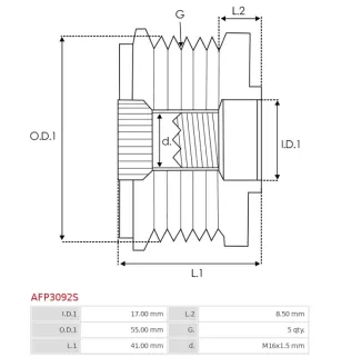 Poulie lente d’alternateur AS-PL UD101480AFP pour UD101521AFP, GM 113C11623, 4605813, ZNP 28896