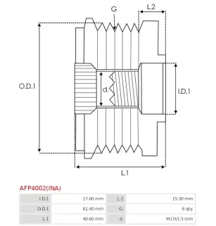 Poulie lente d’alternateur BOSCH 1987945403, CARGO 235719, 333135, FIAT 9948513, 9949129, 9951269, IKA 3.5362.0, 3.5362.1