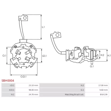 Porte-balais de démarreur pour BOSCH 0001362600, 0001362601, 0001362604, 0001362605