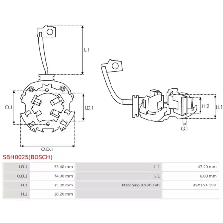 Porte-balais de démarreur pour BOSCH 0001109046, 0001109202, 0001109203, 0001109205