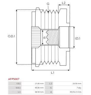 Poulie lente d’alternateur AS-PL UD46549AFP, CARGO 330516, IKA 3.5417.0, 3.5417.1, INA 5350153000, F-552305, F-552305.01