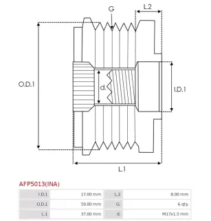 Poulie lente d’alternateur AS-PL UD11586AFP pour UD13332AFP, CARGO 333696, IKA 3.5471.0, 3.5471.1, INA 5350225, 5350225000