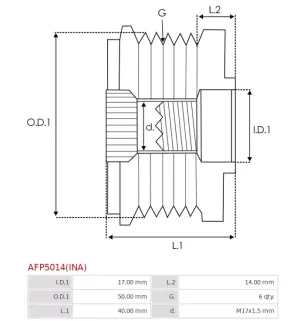 Poulie lente d’alternateur AS-PL UD13333AFP, IKA 3.5454.0, 3.5454.1