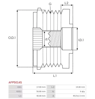 Poulie lente d’alternateur AS-PL UD49034AFP, IKA 3.5454.0, 3.5454.1, INA 5350146000, F-557045, F-557045.01, F-557045.02