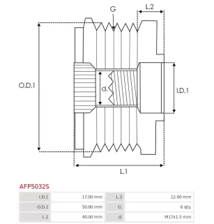 Poulie lente d’alternateur AS-PL UD19945AFP pour UD45271AFP, CARGO 333704, IKA 3.5507.0, 3.5507.1, INA 5350247000, 535024710