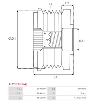 Poulie lente d’alternateur AS-PL UD21041(INA)AFP, INA 5350344000