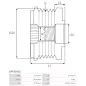 Poulie lente d’alternateur AS-PL UD19802AFP, FORD CV6E-10352-AA, LITENS 920024, ZEN 5780, ELECTROLOG PUL5130, KRAUF AMP2789