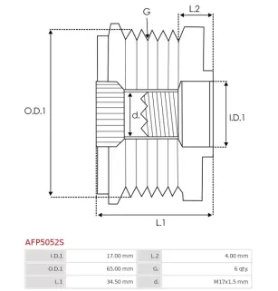 Poulie lente d’alternateur AS-PL UD101336AFP pour UD101402AFP