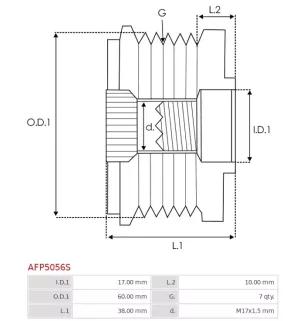 Poulie lente d’alternateur AS-PL UD101342AFP, MITSUBISHI A002TX0581