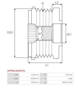 Poulie lente d’alternateur AS-PL UD20209AFP, CARGO 237587