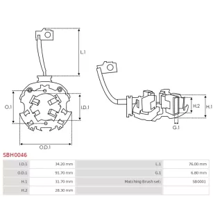 Porte-balais de démarreur pour BOSCH 0001261036, 0001261037, 000126104