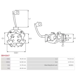 Porte-balais de démarreur pour BOSCH 0001261044, 0001261045, 000126104