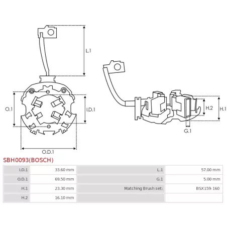 Porte-balais de démarreur pour BOSCH 0001108135, 0001108136, 0001108137, 0001108138