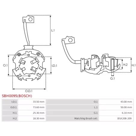 Porte-balais de démarreur pour BOSCH 0001109336, 0001109355, 0001109356, 0001109357