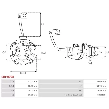 Porte-balais de démarreur pour BOSCH 0001148010, 0001148039, 0001153005, 0001153013