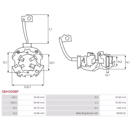 Porte-balais de démarreur pour BOSCH 0001148039, 0001153005, 0001153013