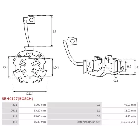 Porte-balais de démarreur pour BOSCH 0001108400, 0001108401, 0001108402, 0001108420