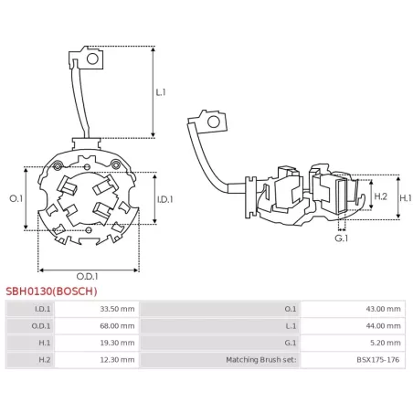 Porte-balais de démarreur pour BOSCH 0001121024, 0001121026, 0001121028