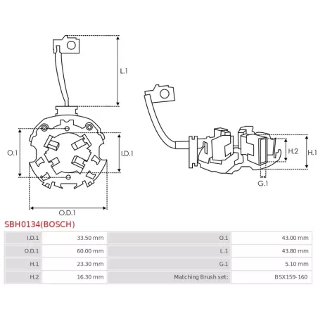 Porte-balais de démarreur pour BOSCH 0001112019, 0001112032, 0001113006, 0001113010