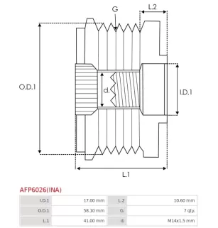 Poulie lente d’alternateur AS-PL UD13357AFP, BOSCH 1987945416, CARGO 330527, 335011, IKA 3.5452.1, 3.5473.0, 3.5473.1