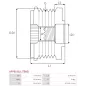 Poulie lente d’alternateur CARGO 333435, DENSO 021040-1980, FIAT 51860757, 55216555, IKA 3.5460.1, INA 535023010, LITENS 920979