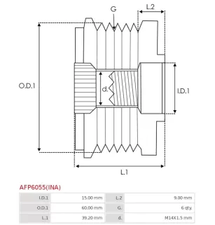 Poulie lente d’alternateur AS-PL UD809922AFP, DENSO 021040-2520