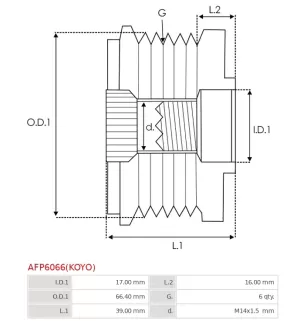 Poulie lente d’alternateur AS-PL UD20193AFP, DENSO 021040-2740