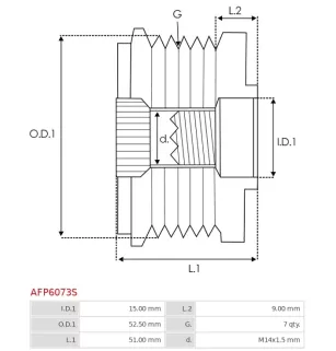 Poulie lente d’alternateur AS-PL UD18148AFP, LITENS 920833, TOYOTA 27415-0W050, 27415-0W051, 27415-0W052, 27415-0W052A