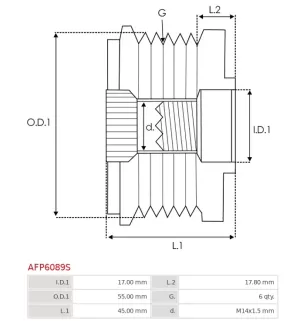 Poulie lente d’alternateur AS-PL UD19788AFP, LITENS 920061, TOYOTA 27415-0W170, ZEN 5696, ZN5696, KRAUF APN1227