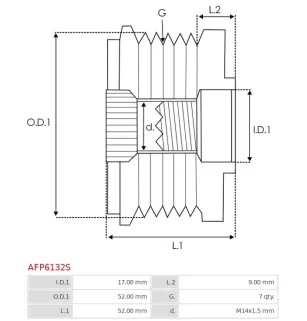 Poulie lente d’alternateur AS-PL UD101508AFP, CARGO 333062, DENSO 021040-1340, HELLA 9XU358038-551, IKA 3.5415.1