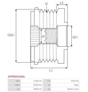 Poulie lente d’alternateur AS-PL UD13370AFP, CARGO 230308, FORD 3395459, XW4U-10A352-AA, XW4U10A352AA, YM2E-10N356-AA