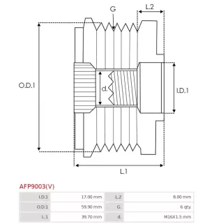 Poulie lente d’alternateur CARGO 230308, FORD 3395459, XW4U-10A352-AA, XW4U10A352AA, YM2E-10N356-AA, YM2E10N356AA, IKA 3.3534.0