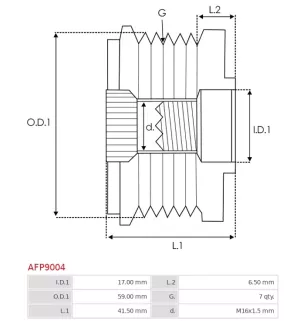 Poulie lente d’alternateur AS-PL CQ1040253, CARGO 235157, 333450, FORD 2C1U10A352AA, 2C1U10A352BA, VP2C1U10A352AA