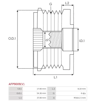 Poulie débrayable Ford VP2M5U10A352AA VP6S4U10A352AA
