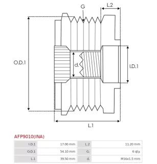 Poulie lente d’alternateur AS-PL UD13376AFP, CARGO 235503