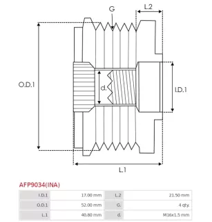 Poulie lente d’alternateur AS-PL UD21042(INA)AFP, CARGO 335581