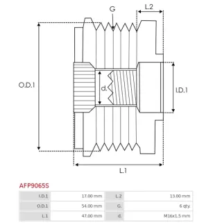 Poulie lente d’alternateur AS-PL UD101498AFP, FORD DS7Q-10A352-AB