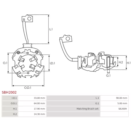 Porte-balais de démarreur pour HITACHI S114902, S114902A, S114903, S114903A