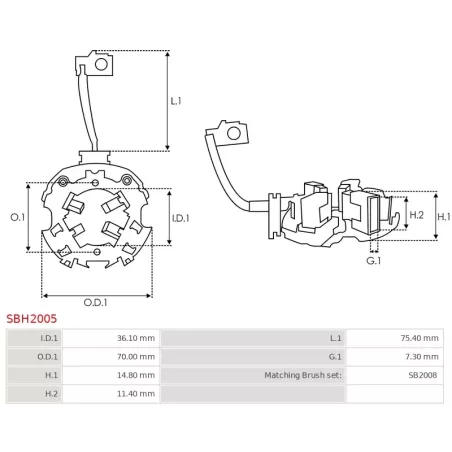 Porte-balais de démarreur pour HITACHI S114525A, S114526, S114526A, S114528, S114530