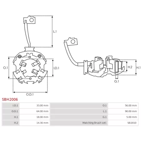 Porte-balais de démarreur pour HITACHI S114766A, S114767, S114800, S114801A, S114804A