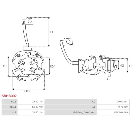 Porte-balais de démarreur pour VALEO D6RA293, D6RA30, D6RA32, D6RA33, D6RA34