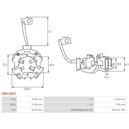 Porte-balais de démarreur pour VALEO D7R71, D7RS131, D7RS150, D7RS31