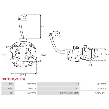 Porte-balais de démarreur pour VALEO D7R20, D7R22, D7R23, D7R24, D7R25