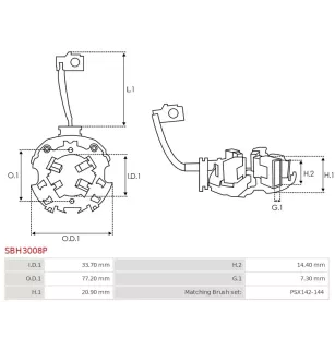 Porte-balais de démarreur pour VALEO D7R42, D7R43, D7R44, D7R45, D7R46