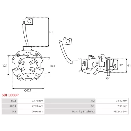 Porte-balais de démarreur pour VALEO D7R42, D7R43, D7R44, D7R45, D7R46