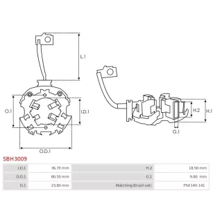 Porte-balais de démarreur pour VALEO D9R121, D9R122, D9R142, D9R144