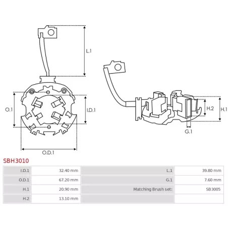 Porte-balais de démarreur pour VALEO D7G11, D7G3, D7G4, D7G6, D7GS17