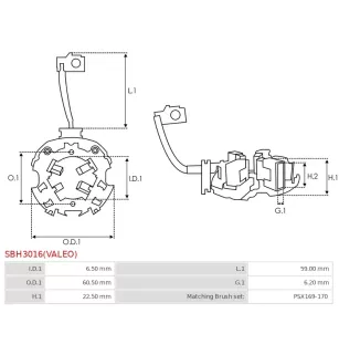 Porte-balais de démarreur pour VALEO D6GS14, D6GS14M, D6GS31, D6GS33